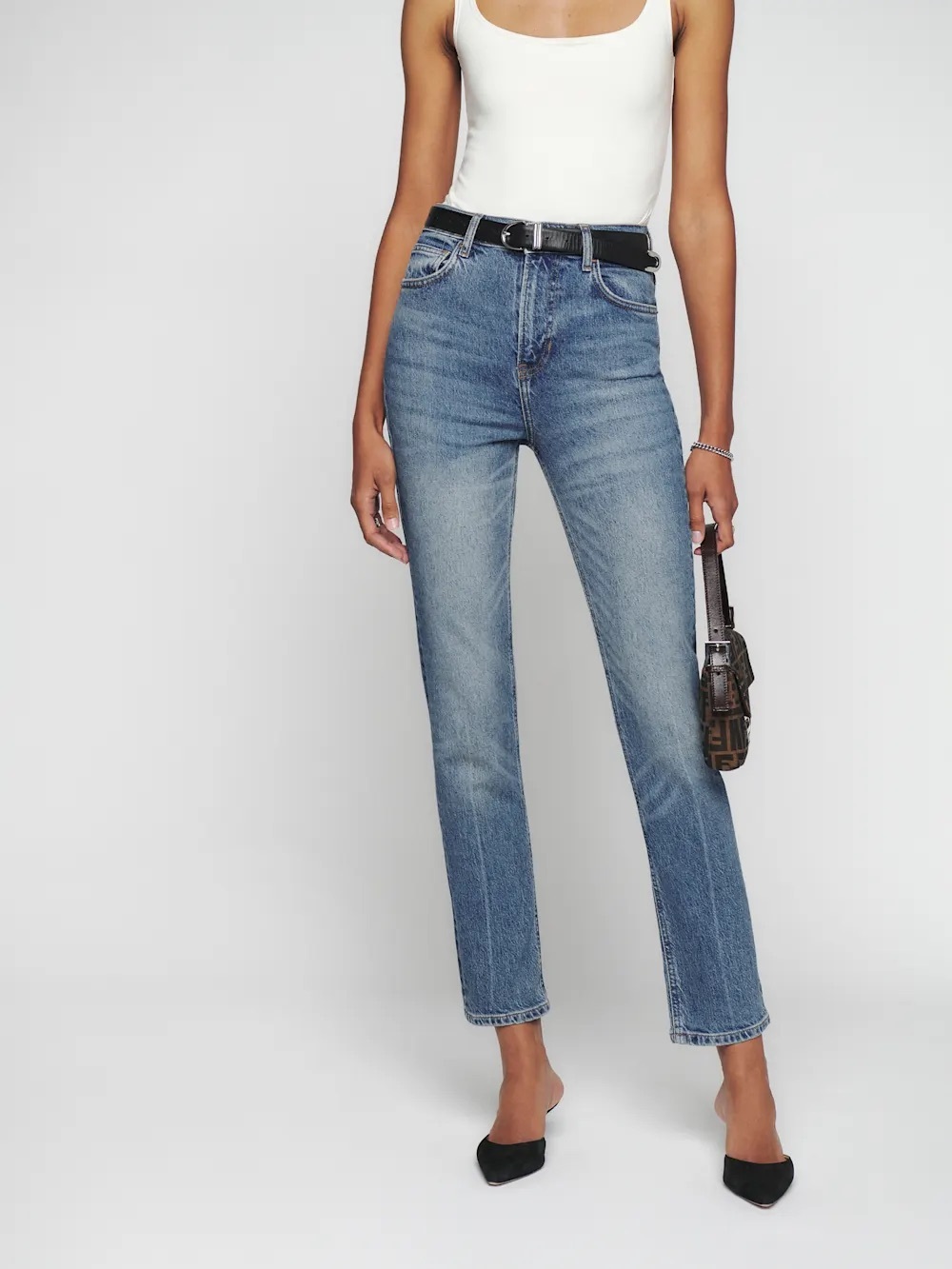 Reformation Liza Ultra High Rise Slim Straight Jeans Medium Blue